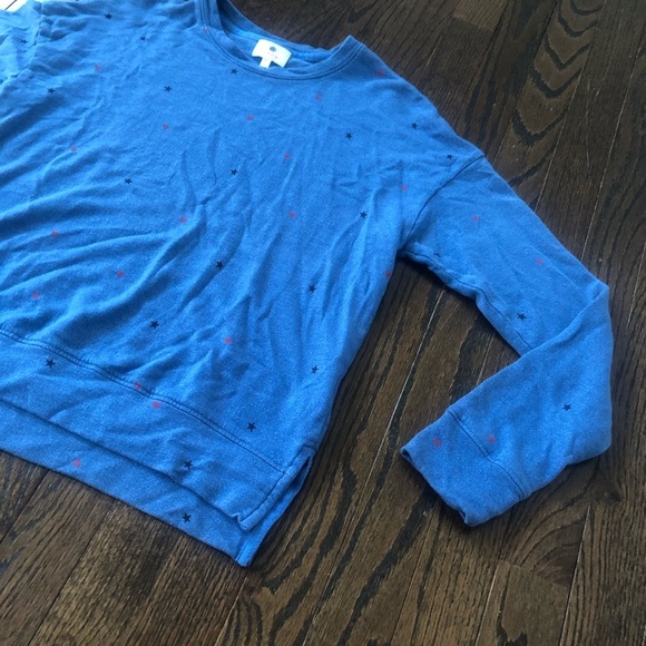 Sundry Women’s 1/Small Dusty Blue Starry Hearts Pima Cotton Pullover Sweatshirt - Picture 6 of 15